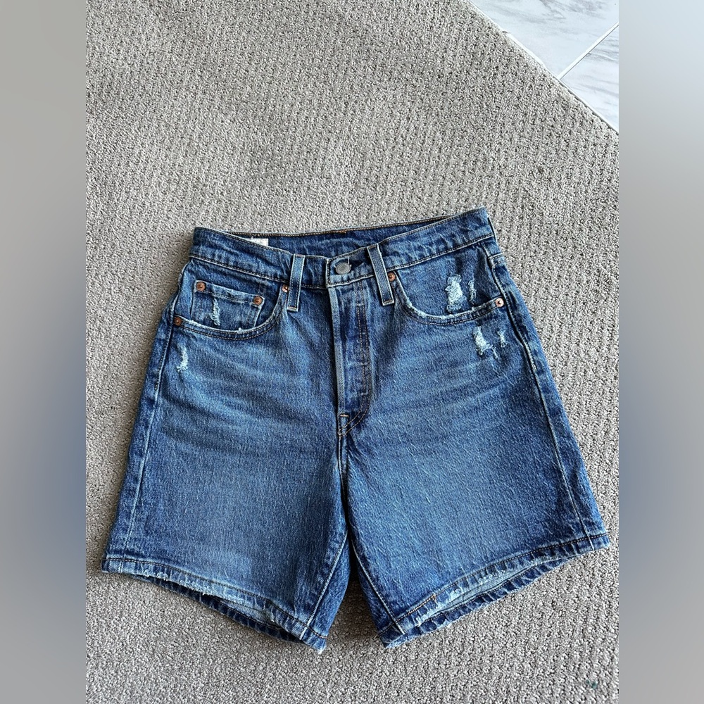 Levi Blue Denim Distressed Shorts